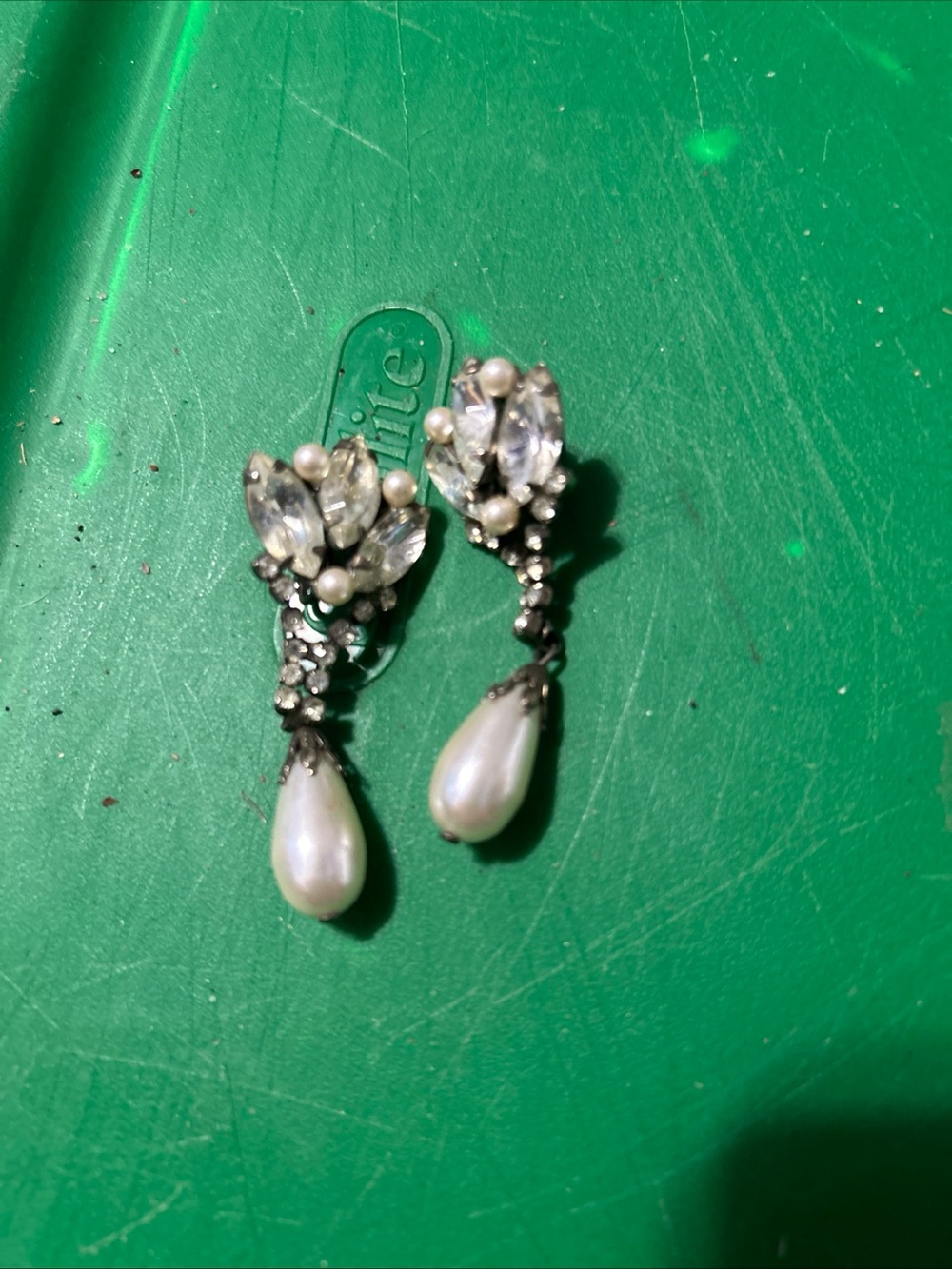 Pearl Teardrop and Crystal Cluster Drop Earrings - Silver Tone